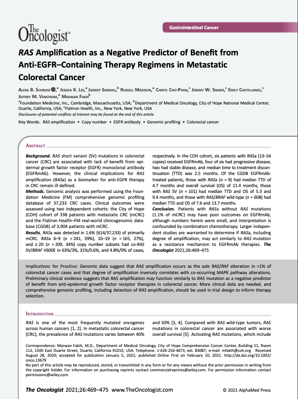 RAS Amplification as a Negative Predictor of Benefit