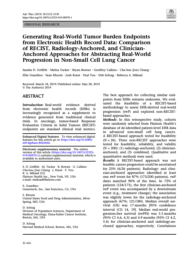 Generating real-world tumor burden endpoints from EHR data