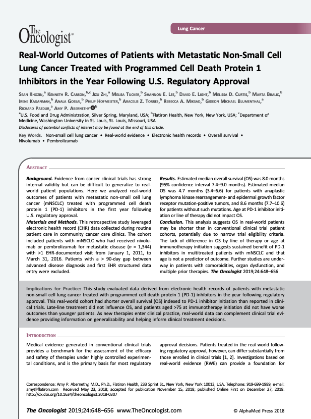 Real-world outcomes of patients with metastatic nsclc